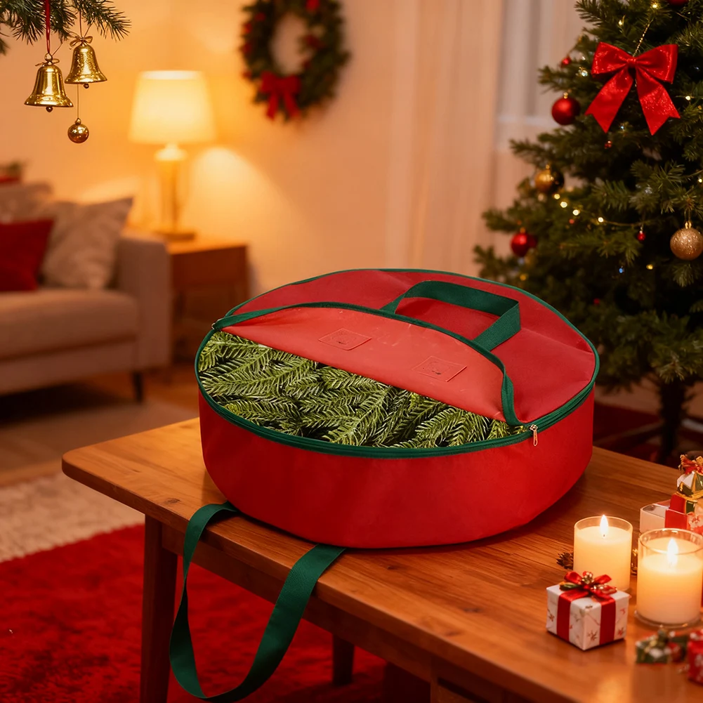 Christmas Wreath Storage Bag Garland Wreaths Container With Handles 600D Oxford Polyester For Home Wreath Storage Organizer Box