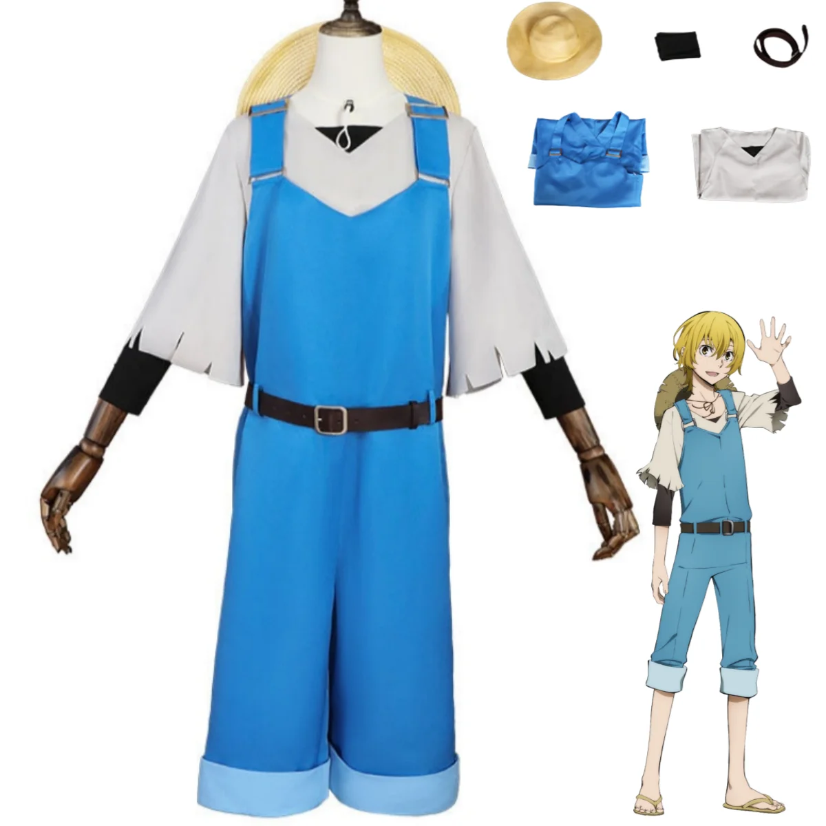 

Костюм для косплея по аниме Bungo Stray Dogs, Миязава Кэндзи, синий комбинезон, топ, униформа, полный комплект, для мужчин и женщин, на Хэллоуин, карнавальный костюм