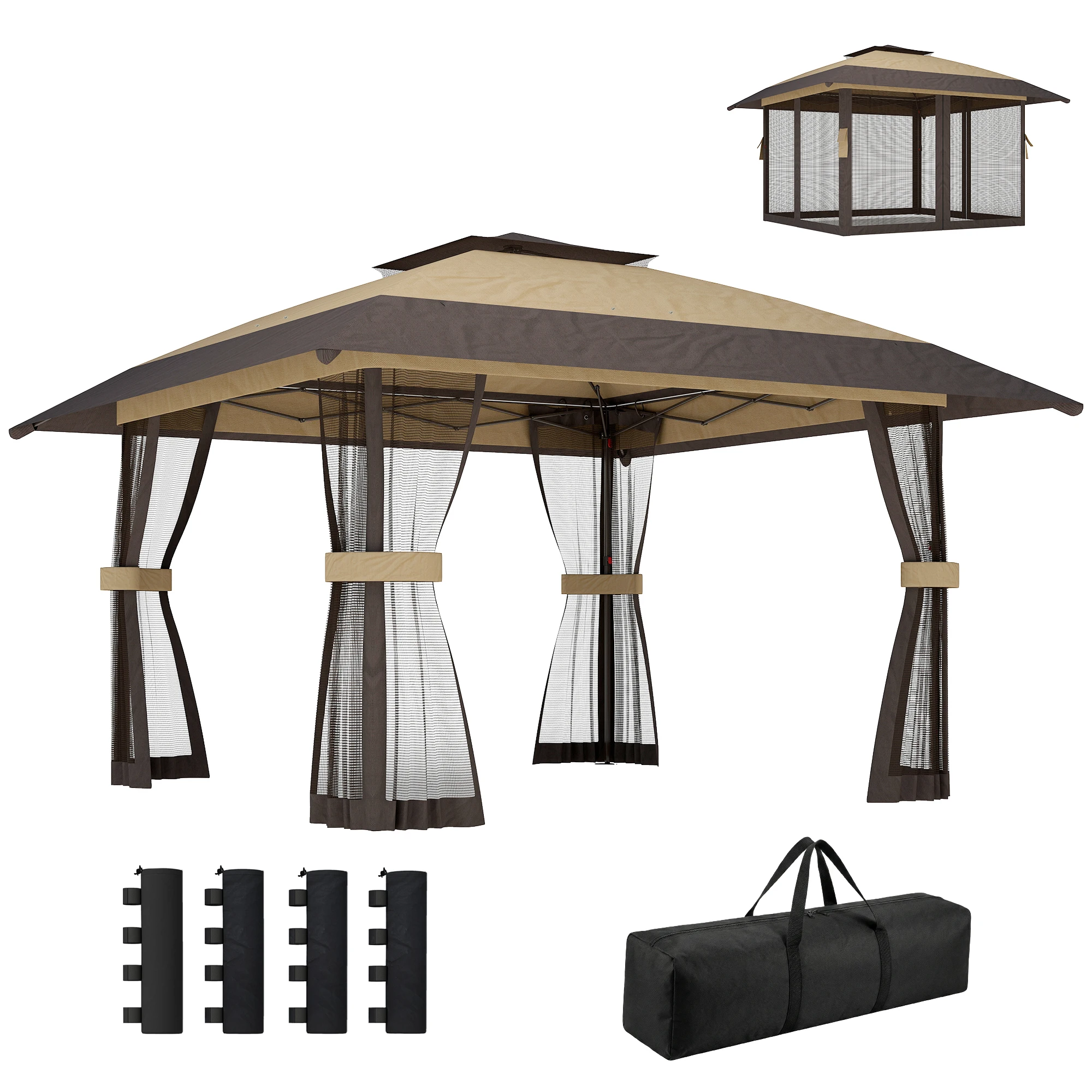 Outsunny Carpa Plegable 4x4 m con Doble Techo Altura Ajustable 4 Laterales Caqui — oferta en AliExpress
