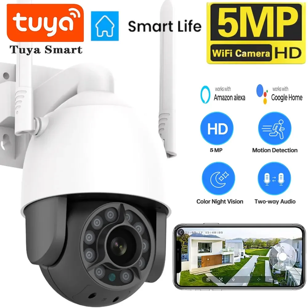 

5MP PTZ WiFi IP Camera Tuya Smart Outdoor Home Security Cameras AI Auto Tracking Human Detection CCTV Video Surveillance Câmera