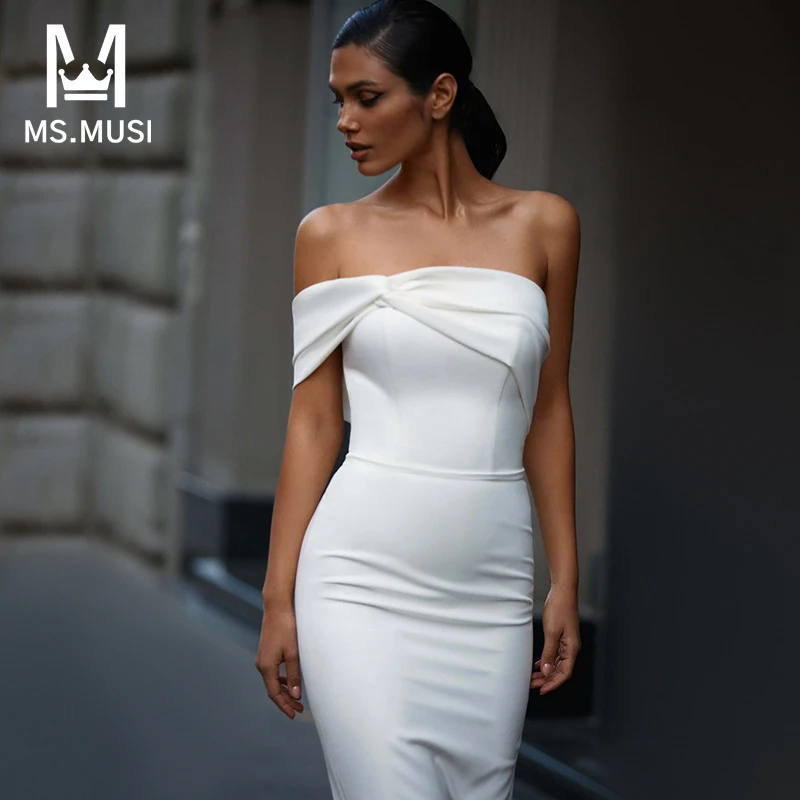 

MSMUSI New Fashion Women Sexy Off The Shoulder One Sleeve Sleeveless Backless Bandage Party Club Bodycon Midi Dress Vestidos