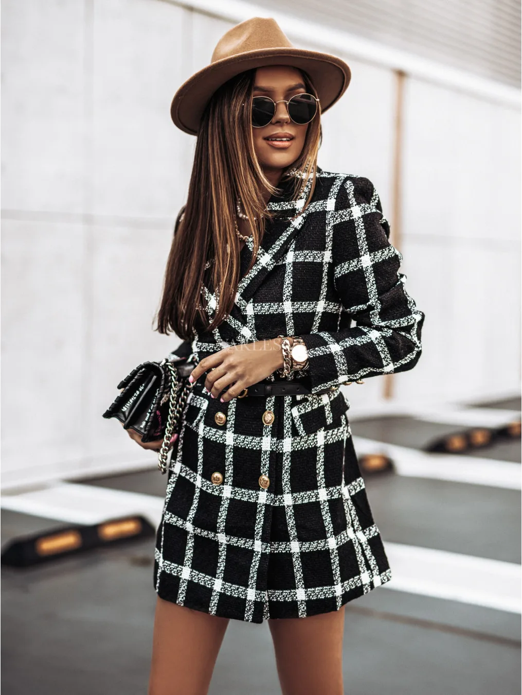 Autumn and Winter Long Sleeved Woolen Jacket Elegant Women\'s Plaid Patchwork Retro Blazers Long Windbreaker Coat