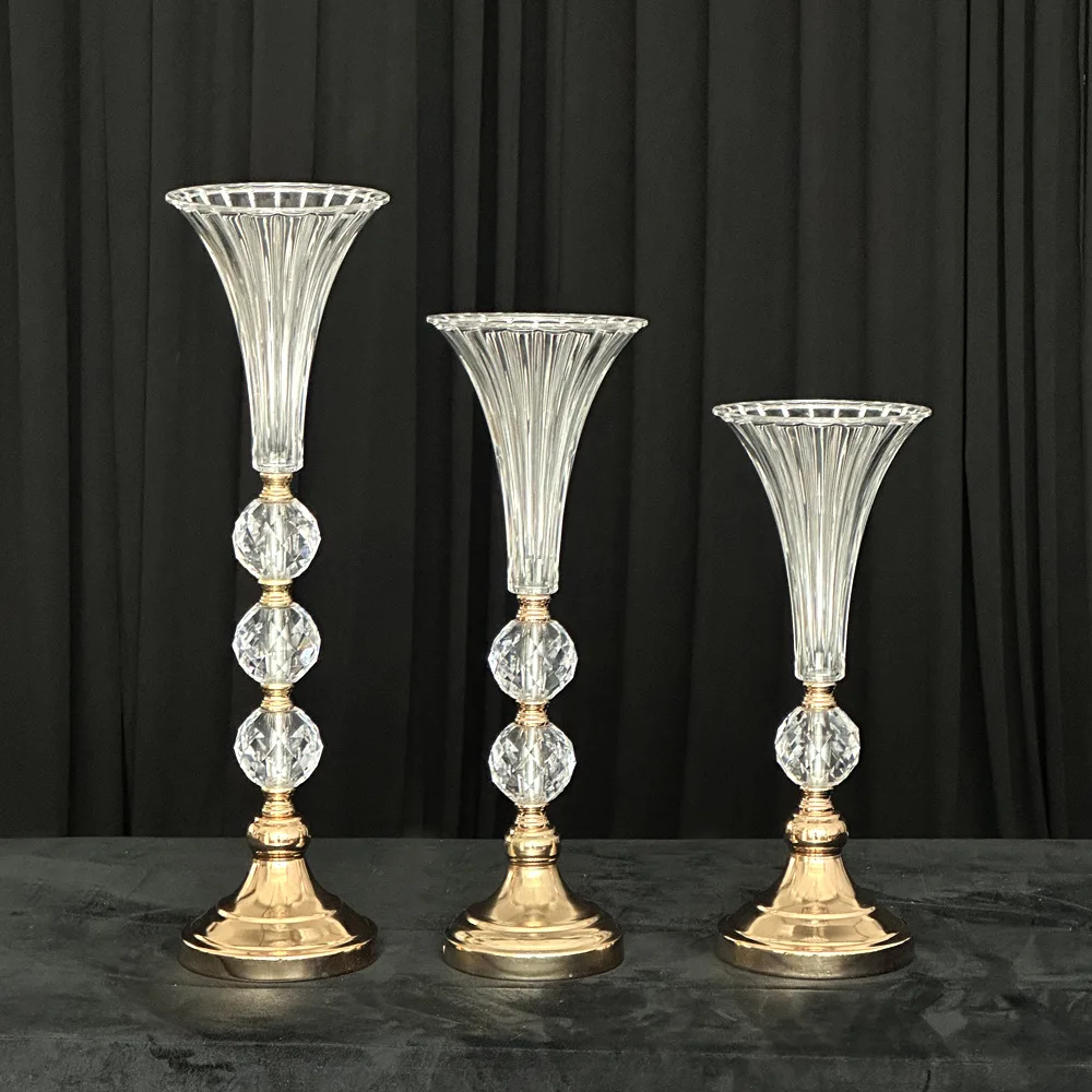 European acrylic crystal flower stand, golden wedding road guide vase, dining table decoration ornament, wedding venue layout