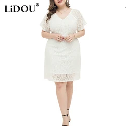 Summer Autumn Lace Sexy Solid Plus Size Dress Women Short Sleeve Elegant Fashion Vestidos De Fiesta Oversized Sweet Robe Femme