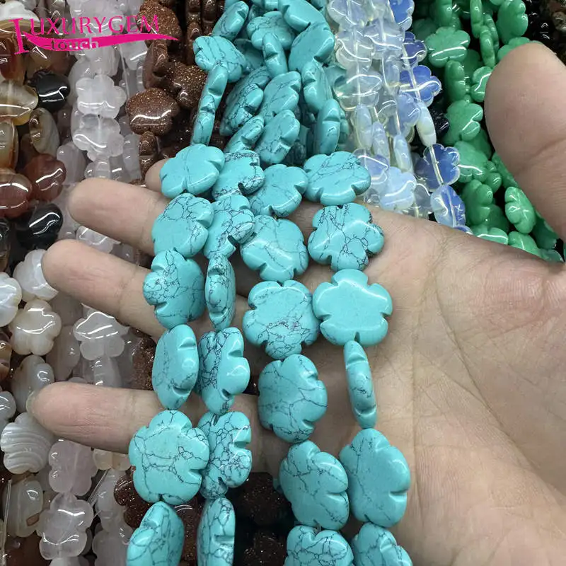 20mm Smooth 17Type Material Natural Stone Flat Flower Shape Loose Beads Strand 20Pcs Jewelry Making wj376