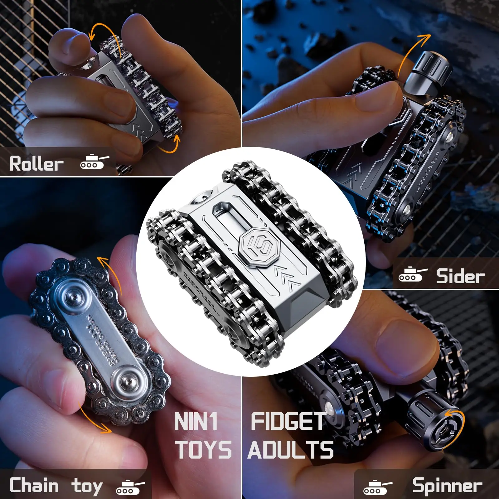 4 in 1 Fidget Slider Roller Chain Spinner Combo, Metal Chain Fidget Toy with Tactile Feedback & Clicking Sounds, Stress Relief S
