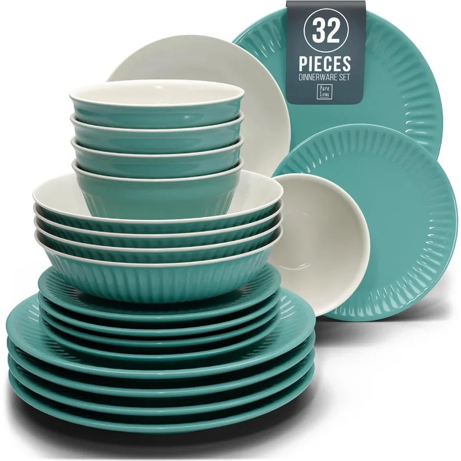 

Набор керамической посуды для 8 человек HYGGE, 32 предмета — элегантный дизайн Scandi — набор посуды премиум-класса — набор мисок и тарелок — посуда