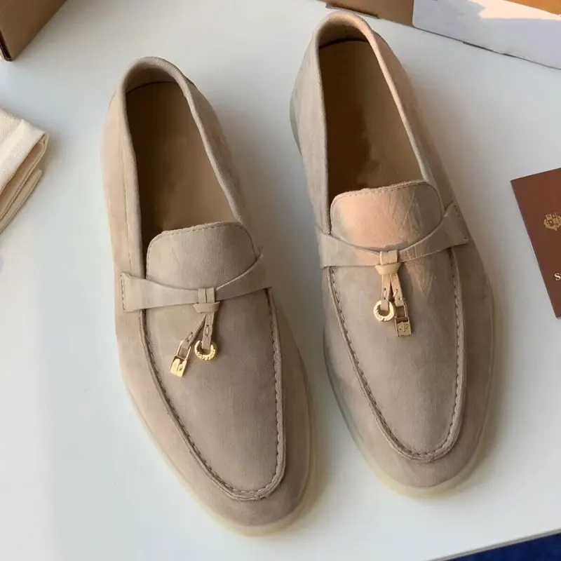 Mocassins de couro genuíno para mulheres, sapatos preguiçosos casuais, fundo plano, fivela de bloqueio, sapatos simples, sapatos centavo estilo britânico, sapatos de vela