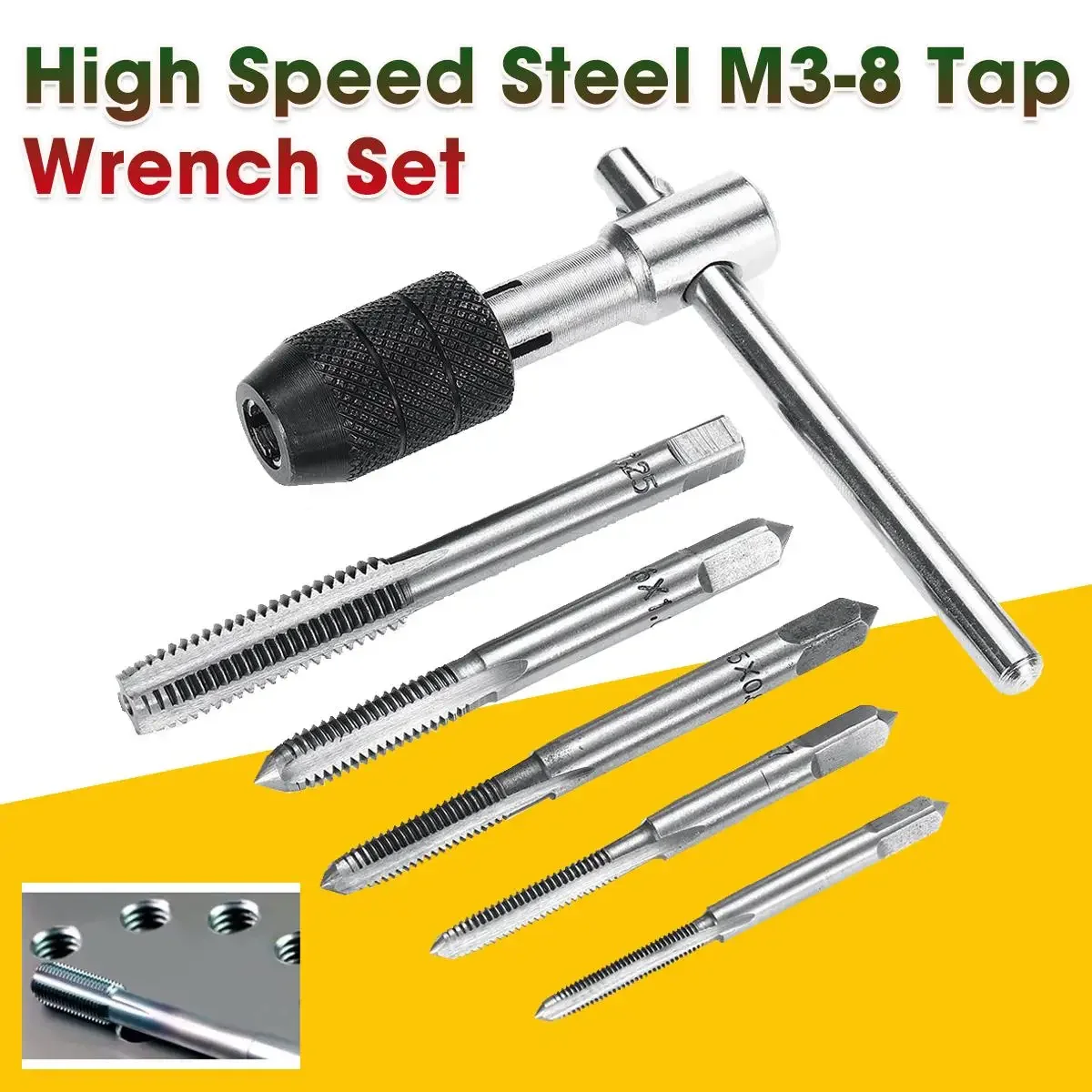 6PCS High-speed Steel Hand M3-8 tap holder Set Metric Combination Tool