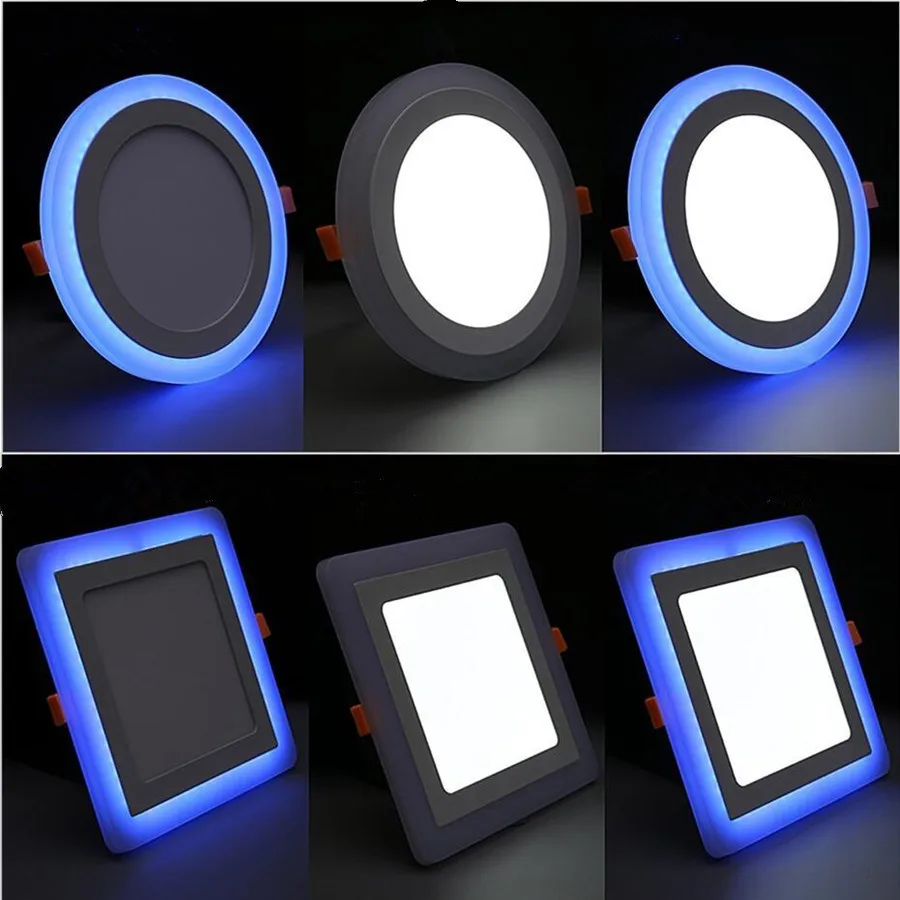 

6W 9W 16W 24W led Ceiling Recessed panel Light Painel lamp home decoration round square Led Panel Downlight Blue+White