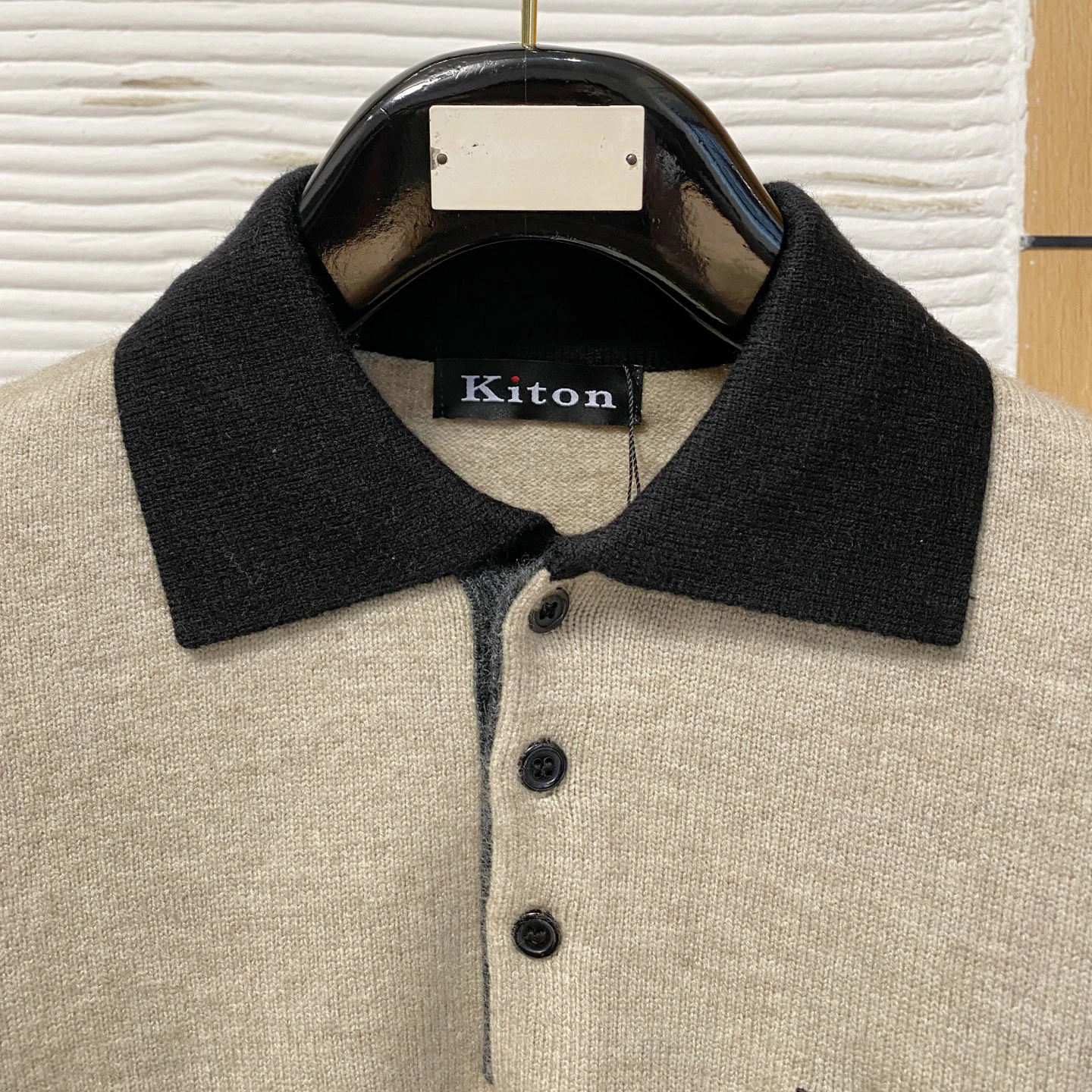 

Kiton 25aw мужской простой повседневный шерстяной пуловер с контрастными лацканами, вязаный свитер