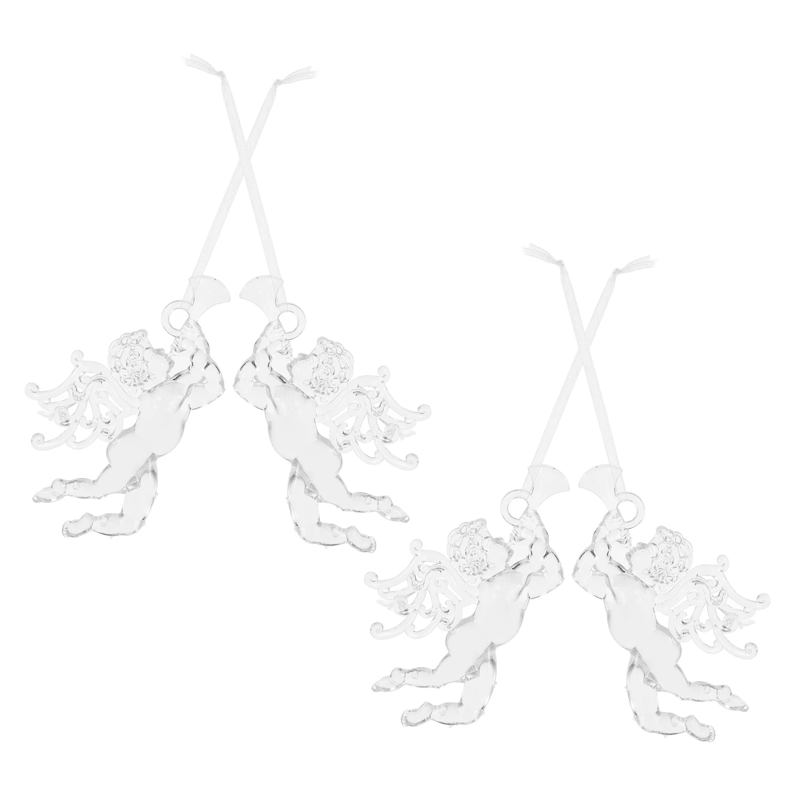 

4 Pcs Transparent Cupid Pendant Acrylic Christmas Tree Ornament Angels Decorations Topper