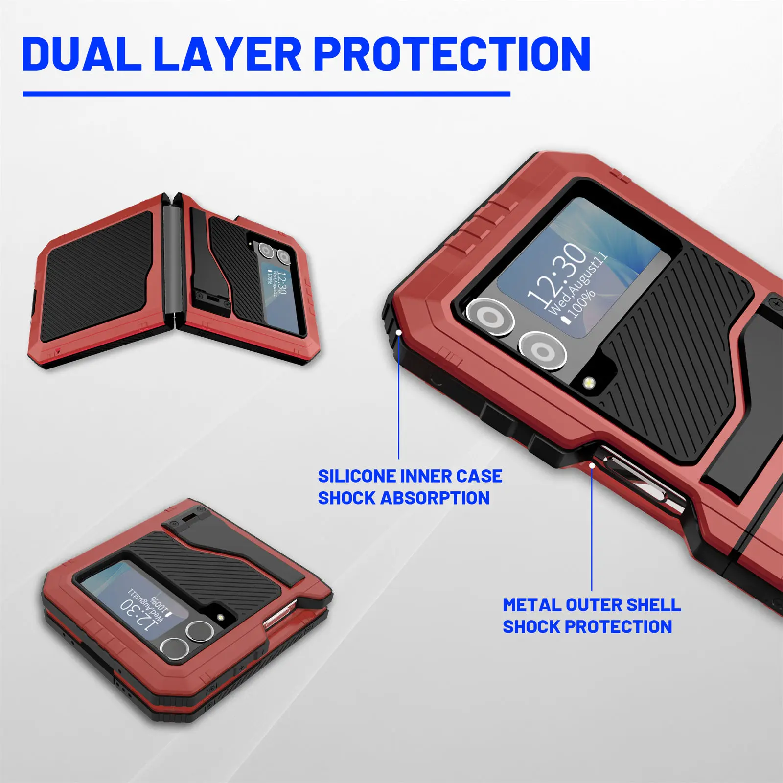 for Samsung Galaxy Z Flip 4 Metal Case with Kickstand, 3 Layers Full Body Protective Shockproof Aluminium Cover for Z Flip 4