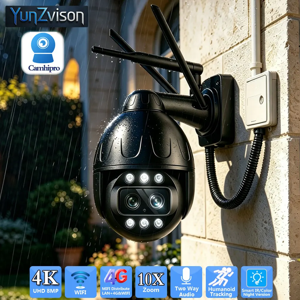 C-R 8MP+8MP 3G 4G SIM Card Surveillance Video WIFI 4K Metal Dome 10X Digital Zoom 3.6mm/8mm Dual Lens Humanoid Tracking