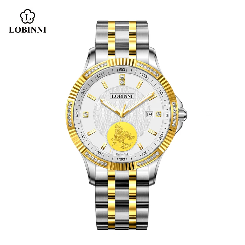 

LOBINNI Men Business Stainless Steel Watch 10mm Thickness Luminous Water-resistant Wrist Watches Automatic Mechanical