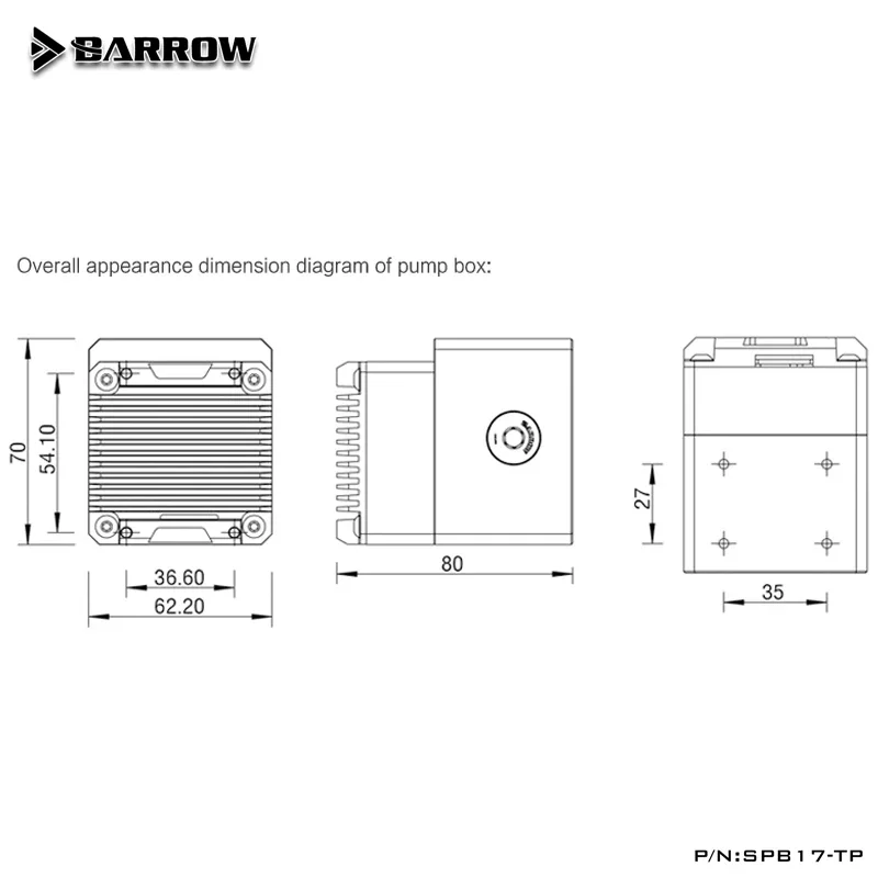 Barrow Box Pump Server Pro Watercooler Mute, PWM 4000RPM Mute Watercooler Engine Flow Rate 960L/H 6 Meters, SPB17-TP