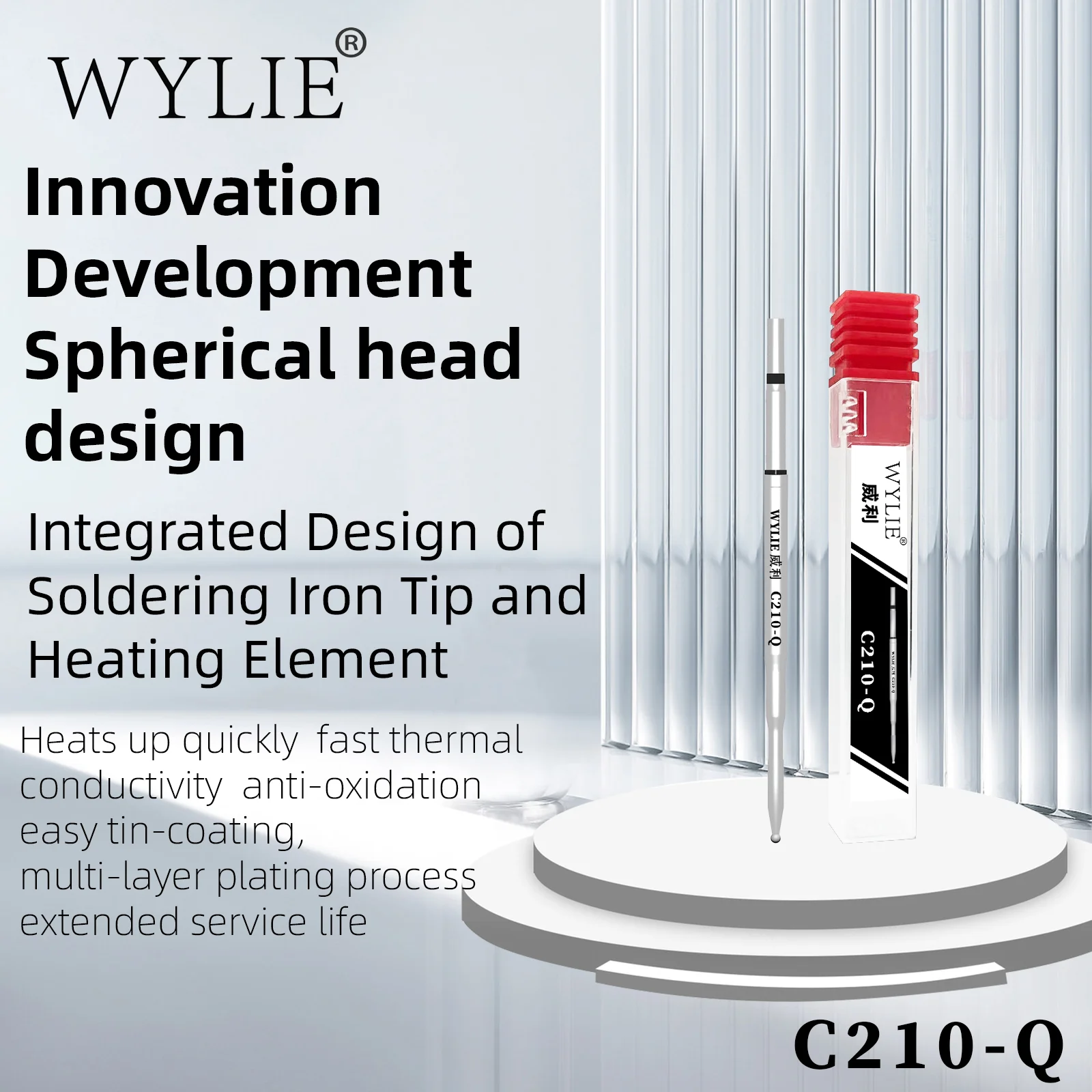 WYLIE C210-Q soldering iron tip, round soldering iron tip and heating core integrated design, fast preheating and less loss