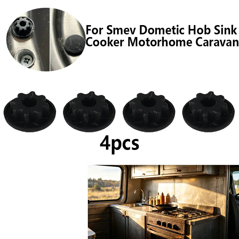 4Pcs Black Plastic Screw Cover Cap for Dometic Hob Sink Cooker, Accessories for Smev Motorhome Caravan RV