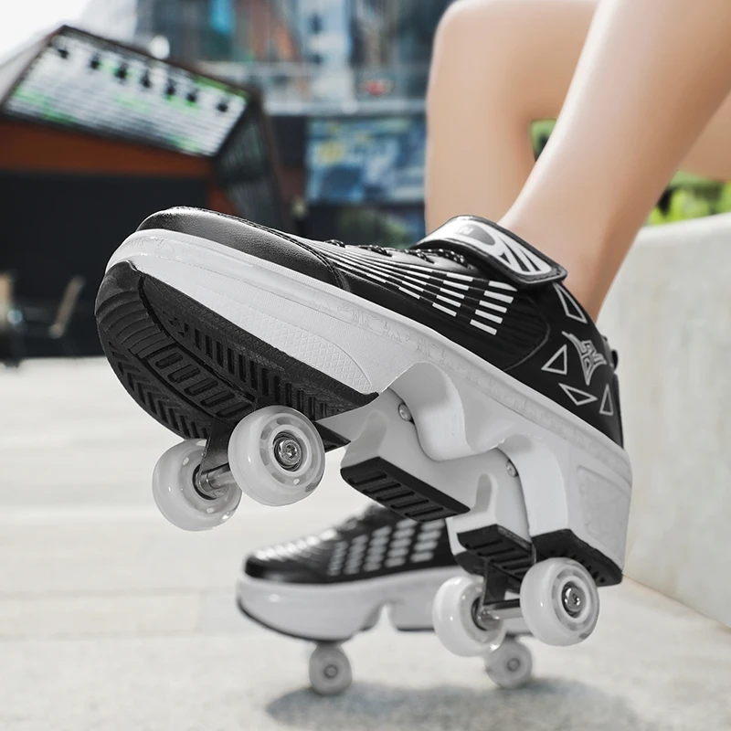 Youth New Roller Shoes With 4 Wheels Retractable Walking Running Parkour Students Boys Girls Urban Pulleys School Skate Shoes view 5