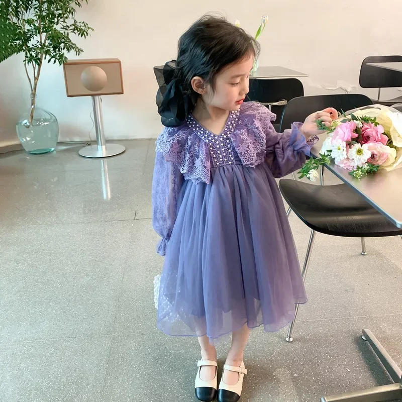 Autumn Winter Girls Dress Birthday Party Baby Long Sleeve Dresses Lace Princess Dress Children Clothes 2-8 Years Kids Clothing