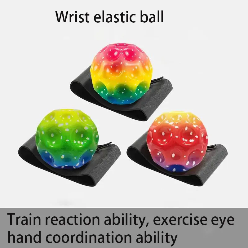 

New Colorful Bouncy Balls High Elasticity Decompression Toy with Wristband Rubber Hand Ball Rubber Hole Ball