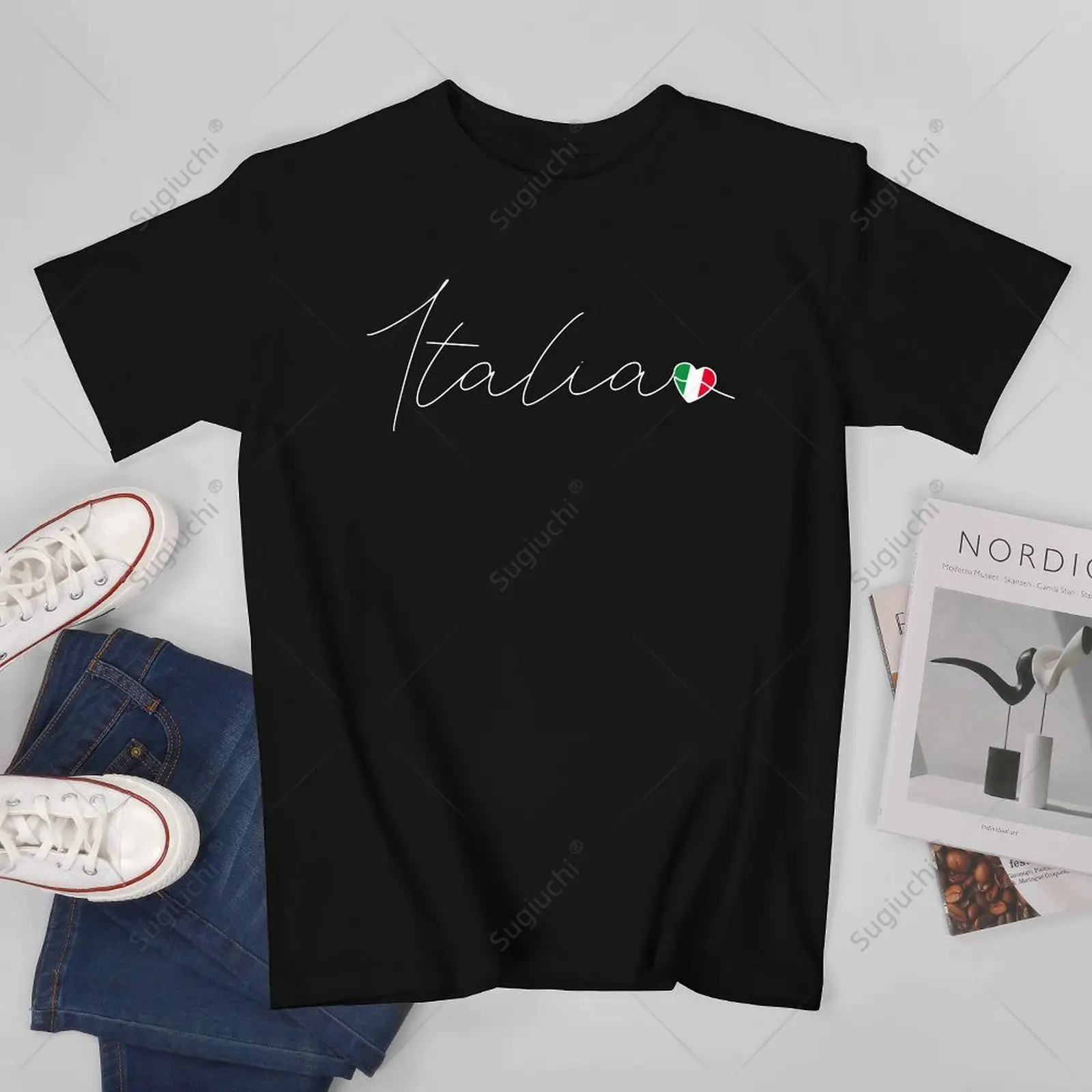 

Men Italia Simple Love Italian Flag Heart on Italy Tshirt Tees T Shirts Women Boys 100% Cotton T-Shirt