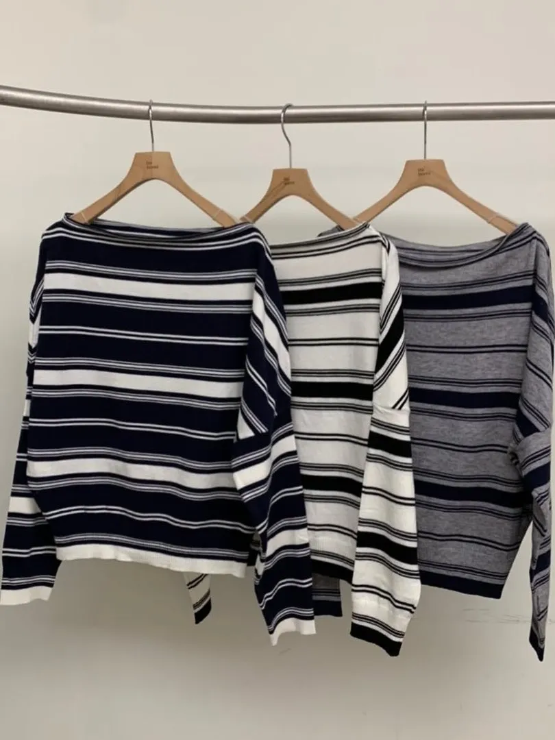 Prenda de Punto para Mujer, Estilo Vintage a Rayas, Diseño Hoado con Hombros Descubiertos, Moda Casual para Principios de O...