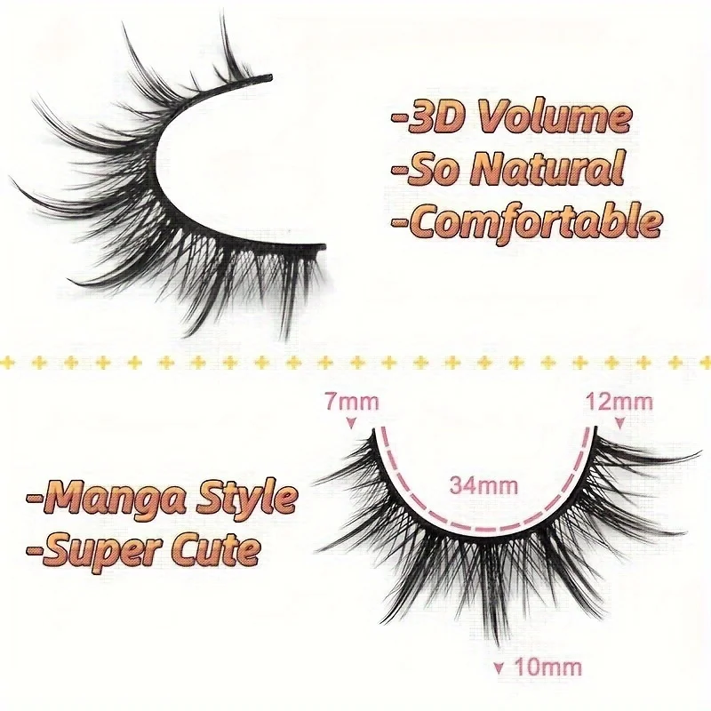 7 pairs of comic eyelashes - natural appearance, 3D stereoscopic, thick, fluffy, spiky, anime and role-playing eyelashes