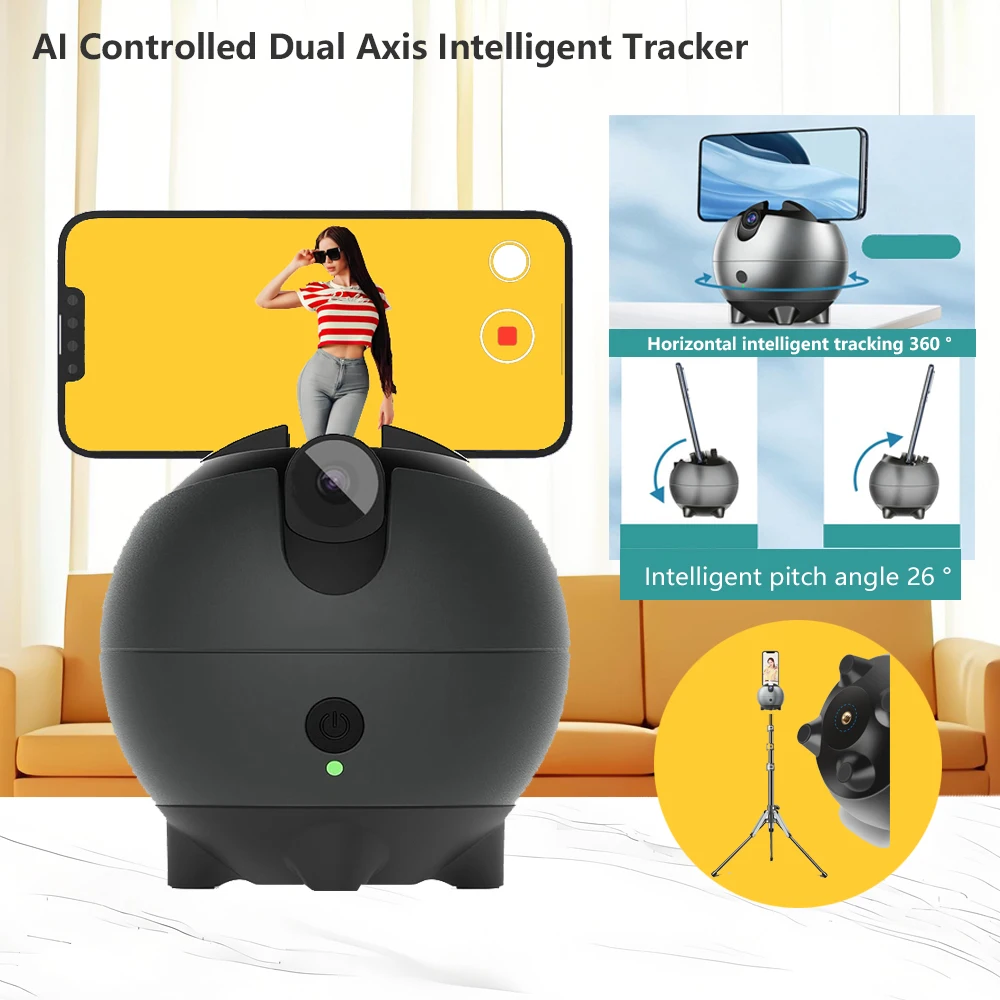 

Новый AI 360° ° Горизонтальный вращающийся стабилизатор с автоматическим отслеживанием | Двухосевой жест и управление Bluetooth | Подставка для телефона для прямой трансляции и шо