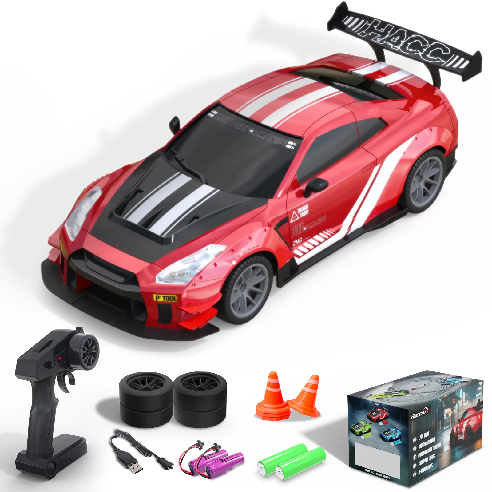 سيارة RACENT RC الانجراف عالية السرعة بجهاز تحكم عن بعد 4WD RC مع ضوء LED، لعبة عجلات السباق والانجراف لبطاريتين للأولاد