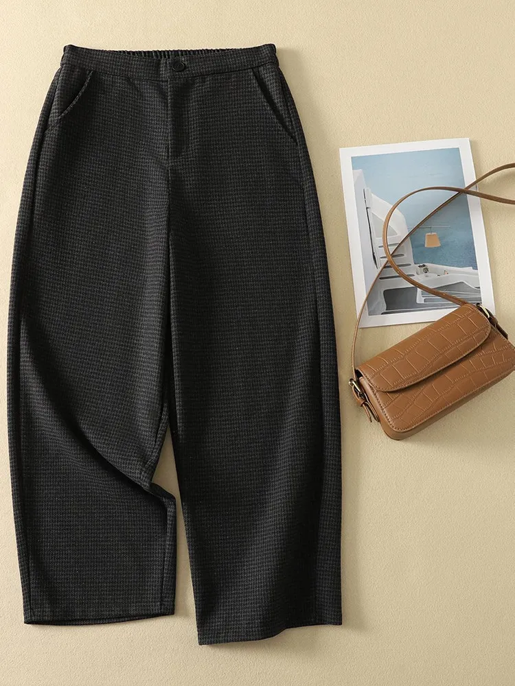

High Waist Straight Leg Plaid Pants Women's plus Size Faionable Versatile Casual Commute Simple Design Large Size Ladies Tr...