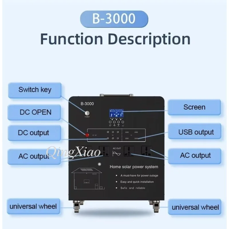 3000W Portable Power Station 220V Ac High Capacity Outdoor Camping Home Rv Emergency Backup Solar Energy Storage Pure Sine Wave