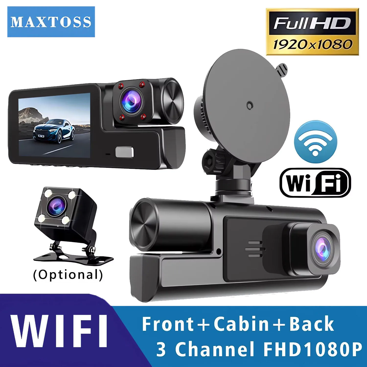 Wifi 3 Camera Car DVR FHD 1080P 3 Channel Lens Inside Vehicle Dash CamThree Way DVRs Drive Recorder Video Registrator Dashcam