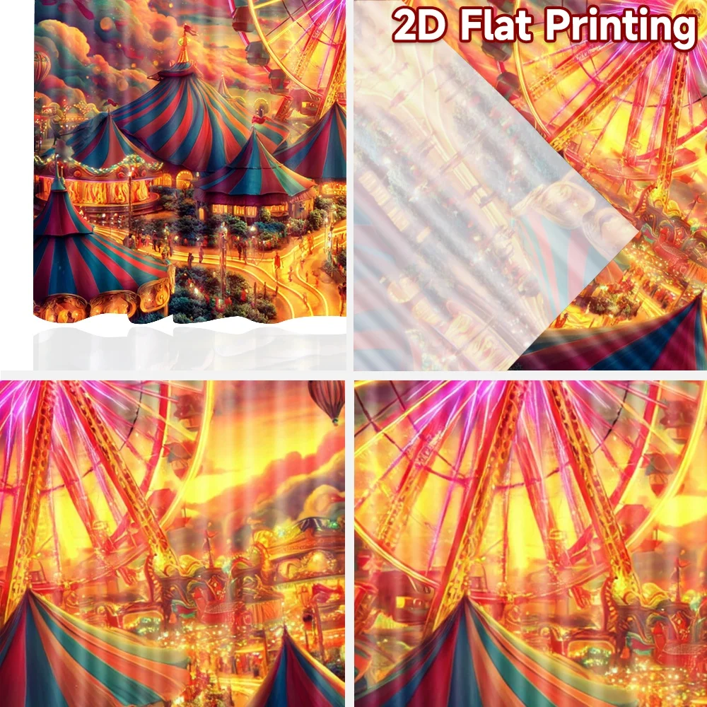 2D flat printing 2pcs Party Curtain Carnival Festival Ferris Wheel Hot Air Balloons Digital Printed Polyester Drapes Festive view 5