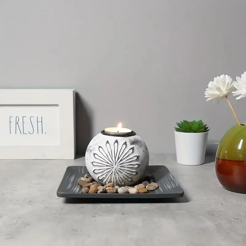 French American modern simple wooden spherical candle holder ornament living room romantic creative decoration candle holder
