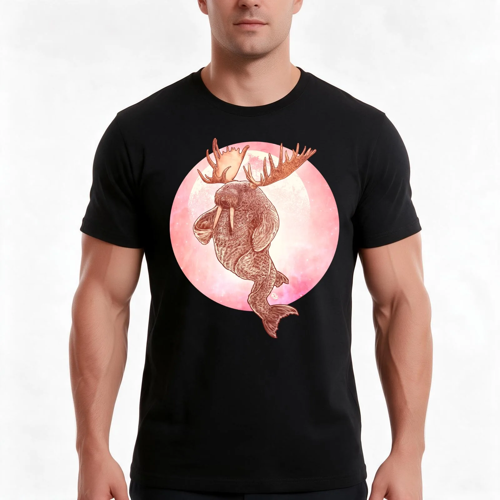 The Space Walrus On Moon Patrol. T-Shirt Summer Casual Cotton Tee, Unisex Men Women