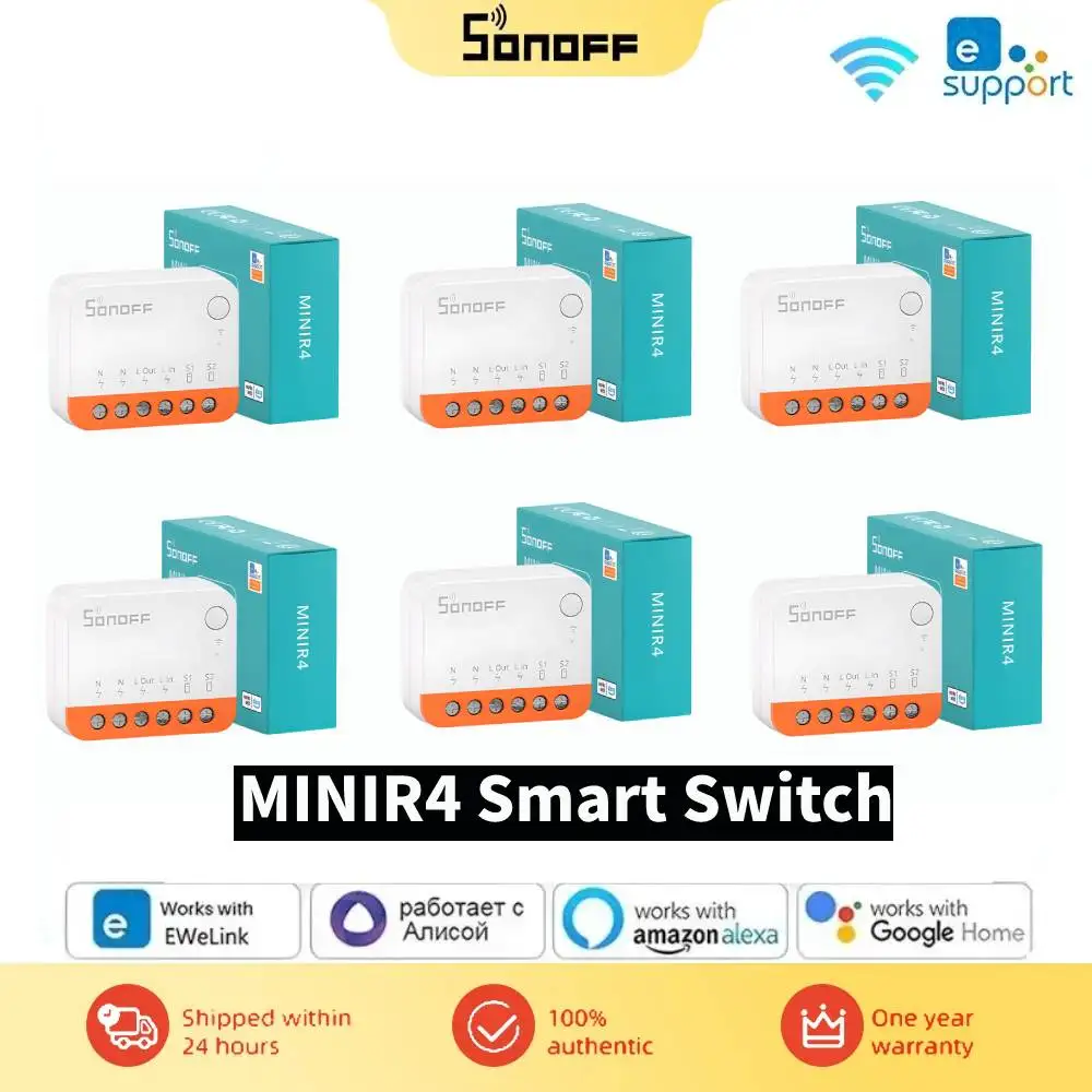 SONOFF-miniinterruptor inteligente R4 para el hogar, dispositivo con Wifi, Control de 2 vías, R5, S-MATE, funciona con Alexa, Google Home, Yandex,