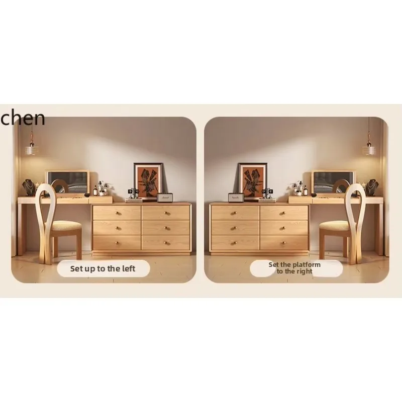 DSASolid Wood Dressing Table Storage Cabinet Integrated Bedroom Bedside Chest of Drawers Extendable Corner Makeup Table