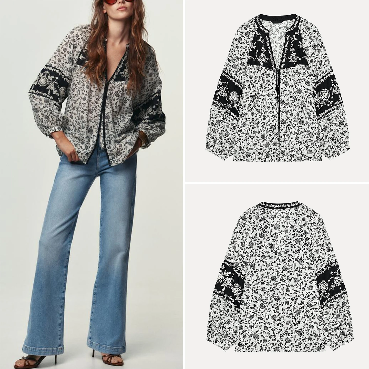 

Faionable Floral Print Embroidered Beaded irt Women's Casual Sle Stand Fit ort Outerwear ZDATA Brand 2025 New Arrival