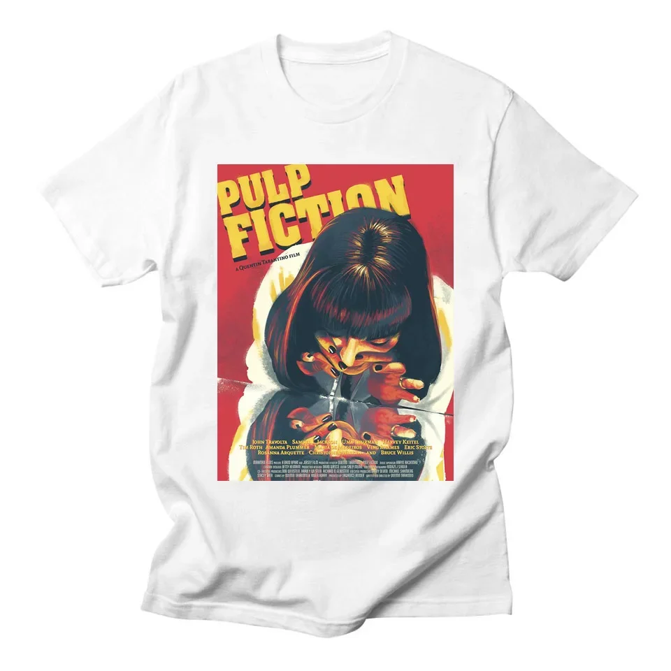 Movie Mia Wallace Pulp Fiction T Shirt Men Clothing Summer Casual Short-sleev Tops Quentin Tarantino Harajuku Woman Tee Custom