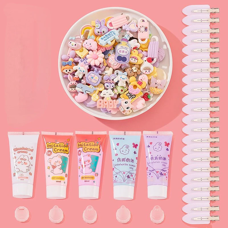 Diy Cream Glue Cartoon Cute Hairpin Material Package Net Red Hairpin Clip Creative Girl Handmade Hair Accessories Set