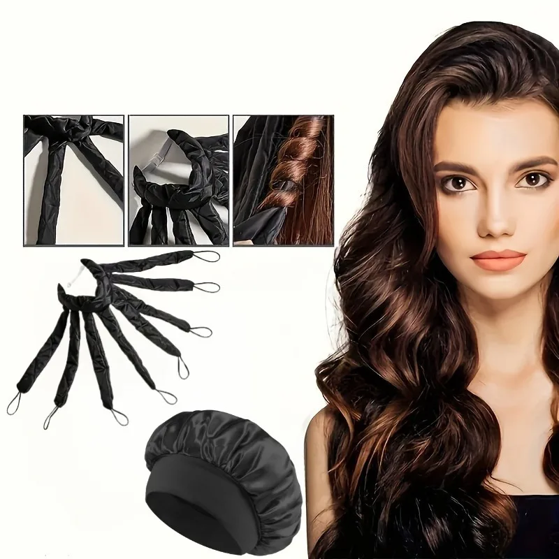 

1 Set of Long Hair Curling Headbands, Satin Heat-Free Curling Iron with Adjustable Straps, Heat-Free Overnight Curling Tool, Suitable for Women to Create Wavy Hair, Extra-Large Satin Sleep Cap, Sleep-Specific Hair Net, Women's Thickened Warm Sleep Cap