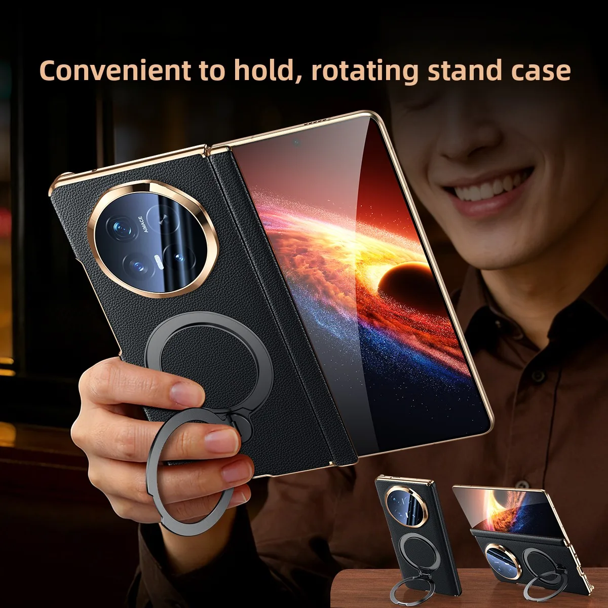 

Double center axis hinge protection for honor magic v6 case luxury genuine leather stand magnetic phone case lens all-inclusive