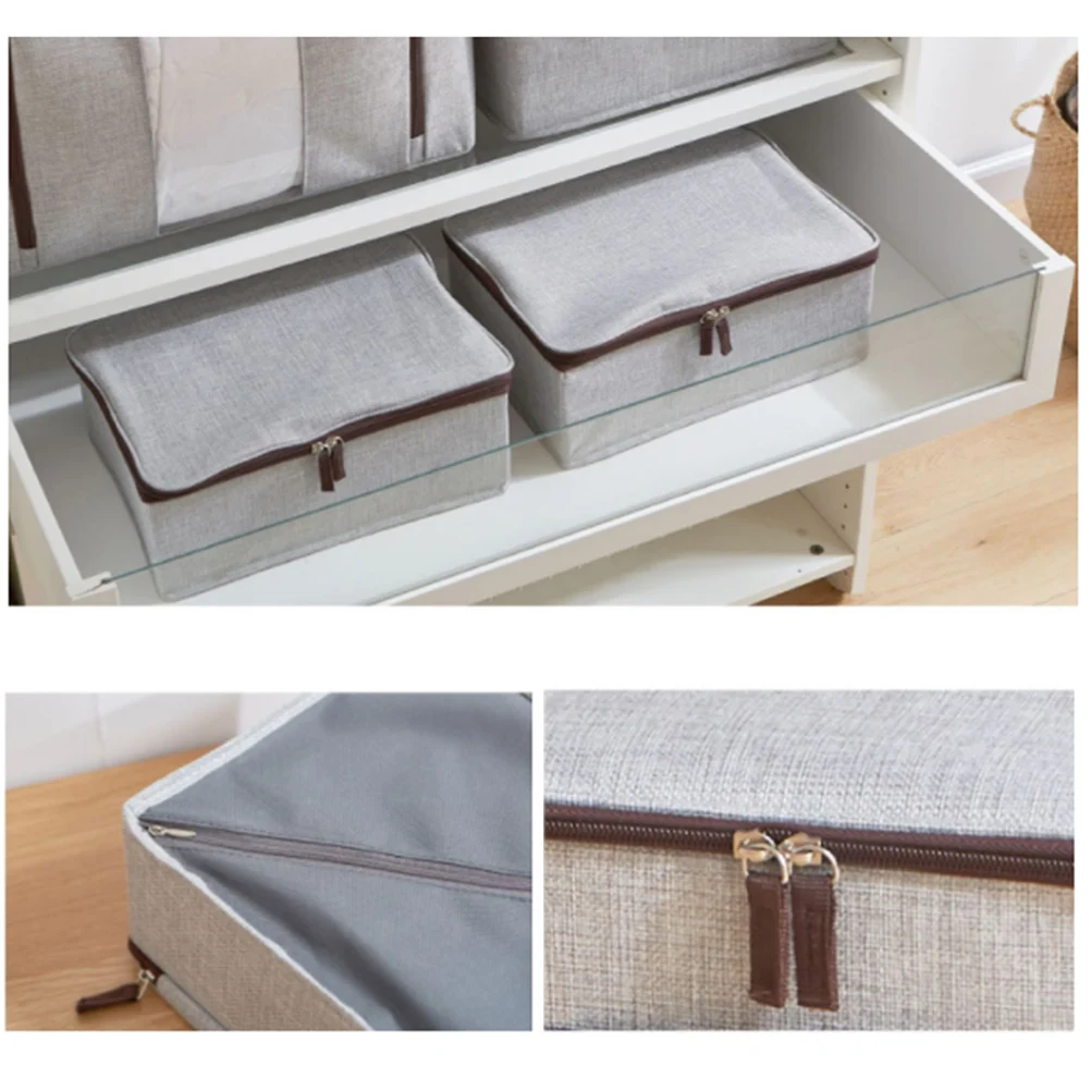 

Clothes Zippered Storage Box Clothing Containers Drawer Grey Foldable Case Travel