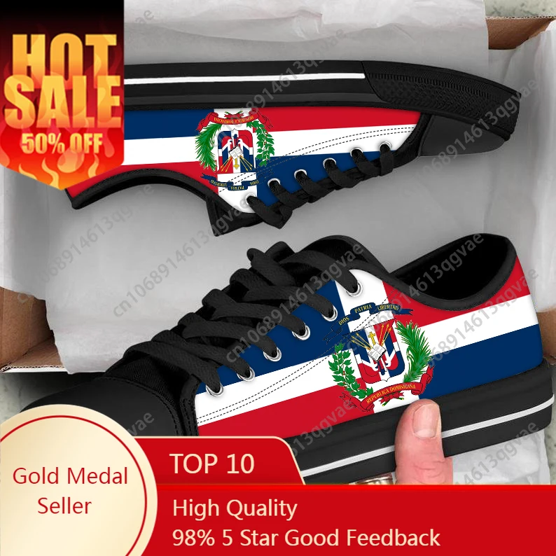 

Dominican Republic Flag Print Low Top High Quality Sneakers Mens Womens Teenager Canvas Sneaker Couple Shoes Light Custom Shoe