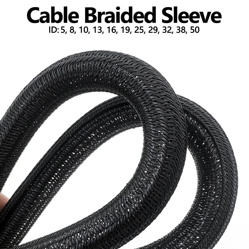 2M/5M PET Self-Rolling Woven Mesh Tubes Abrasion-Resistant Flame-Retardant Casing for Desk PC TV Wire Protector Cable Wrap Cover