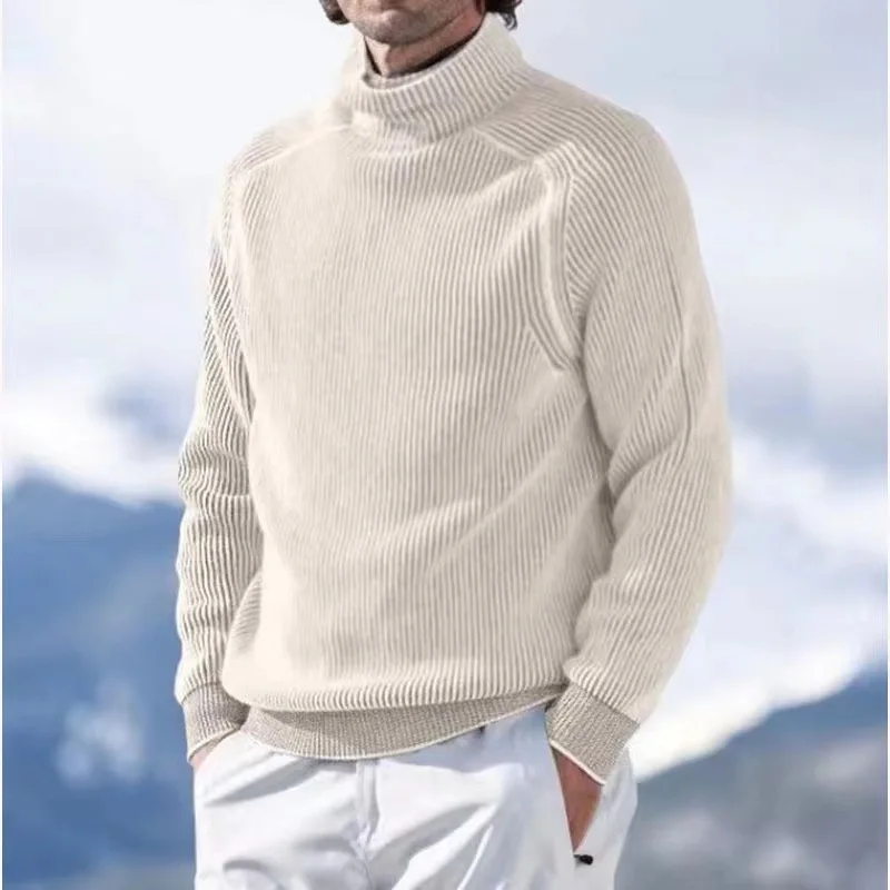 2025 New Men's Plus Size Turtleneck Sweater Autumn Winter Thick Warm Long Sleeve Solid Color Knitted Pullover