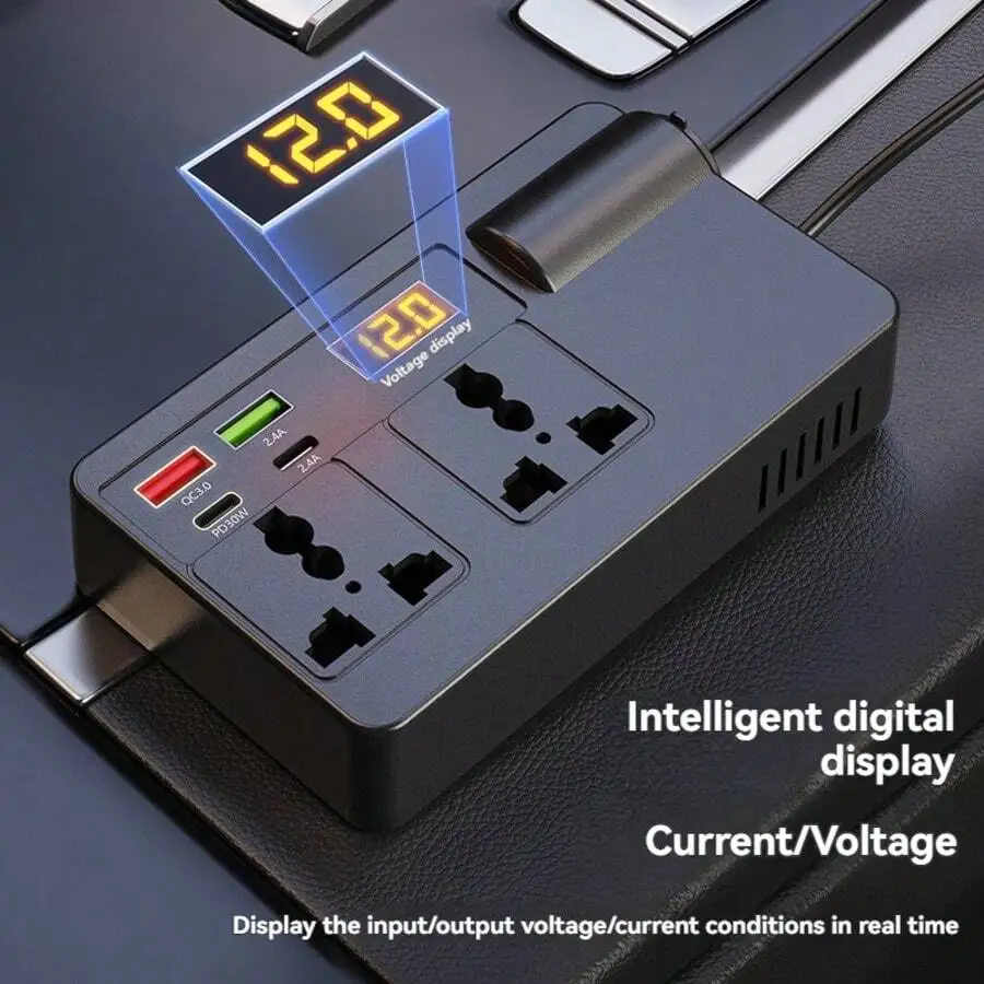 

7-In-1 120W Fast Charger With Digital Voltage Display Car Power Splitter USB PD QC3.0