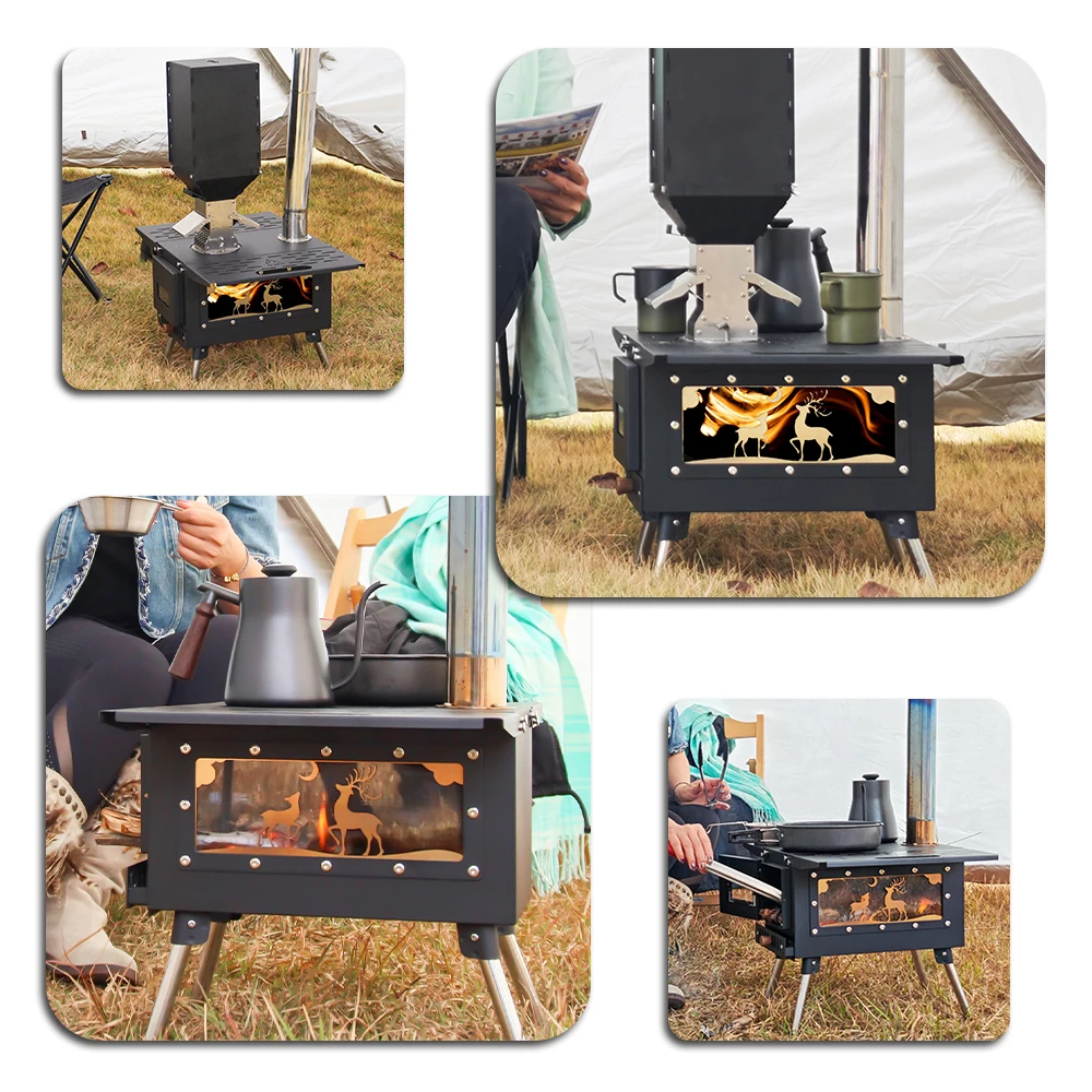 Portable Collapsible Charcoal Wood Burner Outdoor Camping Cookware Accessories Tent Stove Stainless Steel Burner Durable