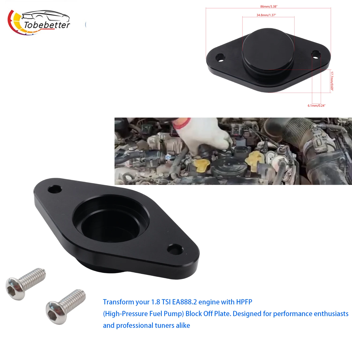 Performance HPFP Block Off Plate for 1.8L TSI 1.8t 901-1084 EA888.2 VW golf mk6 AUDI A3 a4
